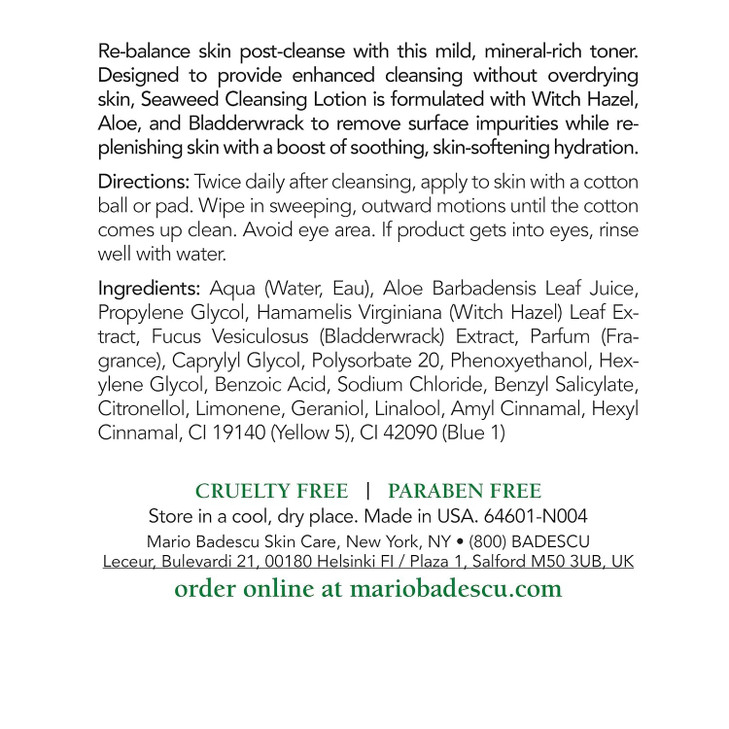 Mario Badescu Seaweed Cleasing Lotion for Combination, Dry and Sensitive Skin |Facial Toner that Clarifies and Replenishes |Formulated with Witch Haz