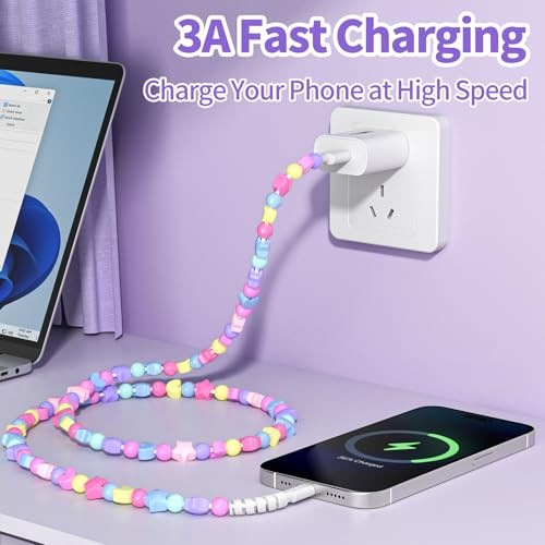 VOFUOE USB to USB C Cable for iPhone 17 Charging Cord Type C Fast Charging Stars Bead Chain Charging Cable for Women 3.3FT for iPhone 16/15, Galaxy S