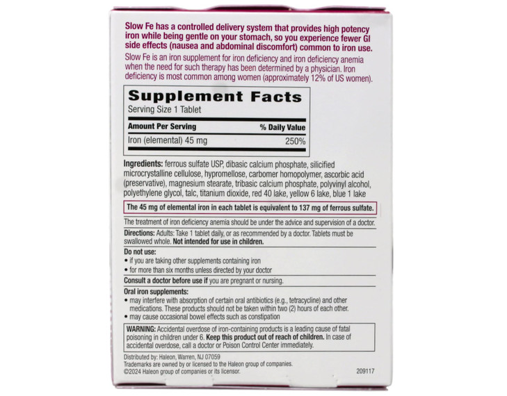 Slow Fe Slow Release Iron Supplement, 30 Tablets (Pack of 2)