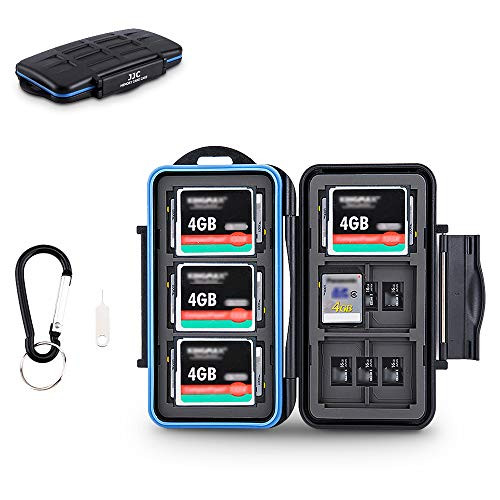 JJC Memory Card Case for 6 Cfast Compact Flash Cards, 12 SD Cards & 18 Micro SD Cards, Water-Resistant SD CF Card Holder with A Free Carabiner