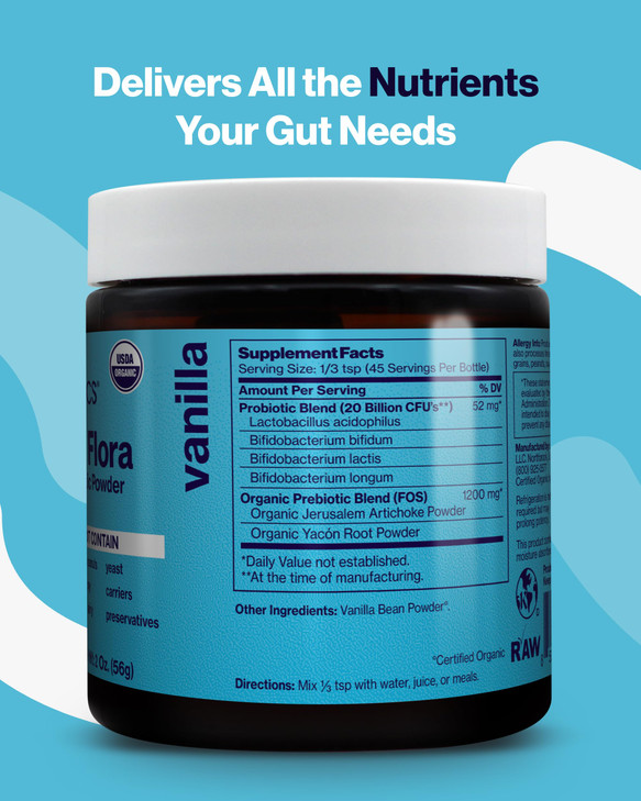 SUNBIOTICS Friendlier Flora - Prebiotic & Probiotic Powder for Women & Men with 20 Billion CFUs of 4 Probiotic Strains for Good Gut Flora, Immune Sys