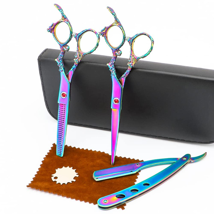 Professional Black Hair Cutting Scissors Sets Stainless Steel Barber Hairdressing Scissors Salon Multifunctional Thinning Scissors Straight Shears To