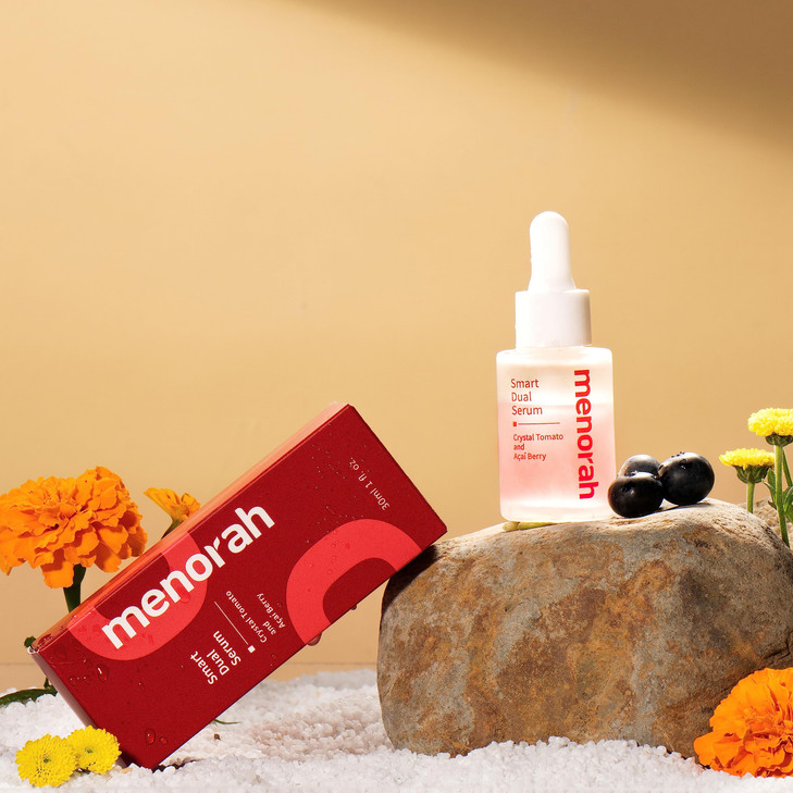 Menorah Smart Dual Serum  Vitamin C & E Facial Serum Infused with Crystal Tomato, Acai Berry, Coconut and Palm Oils