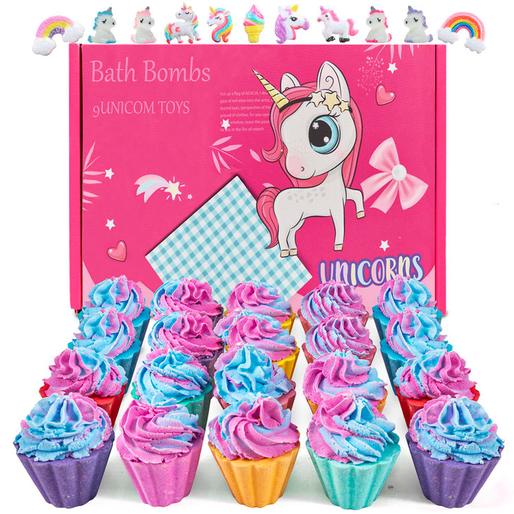 Bath Bombs for Kids with Surprise Unicorn Inside, 20 Kids Bath Bombs Gift Set, Handmade Bubble Bath Fizzes Bomb for Chrildren Birthday Christmas and