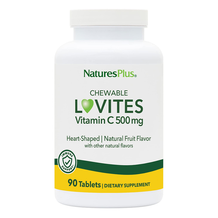 NaturesPlus Lovites - 90 Chewable, Heart-Shaped Tablets - 500mg Vitamin C - Natural Fruit Flavor - Vegan, Gluten Free - 90 Servings