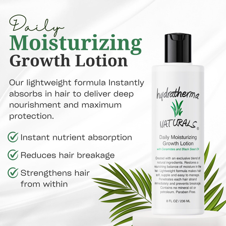 Hydratherma Naturals Daily Moisturizing Growth Lotion 12 oz. - For Thick, Curly, Coily, and Wavy Hair - Excellent for Chemically Treated or Natural H