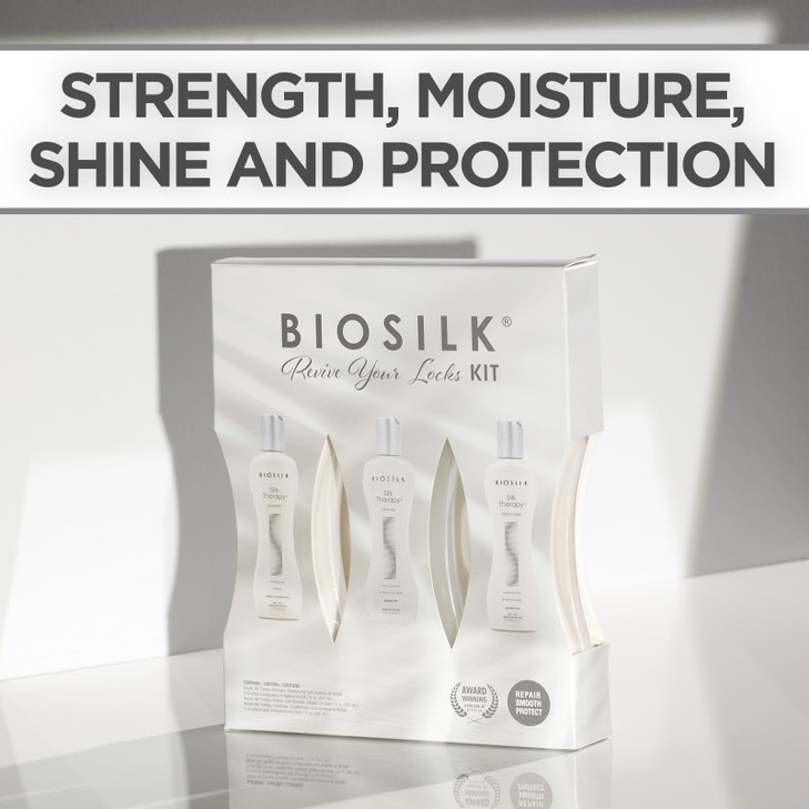 BioSilk Revive Your Locks Kit. Original Silk Therapy 7oz, Silk Therapy Shampoo 7oz, and Silk Therapy Conditioner 7oz (kit Contains 3 Products), 7 flu