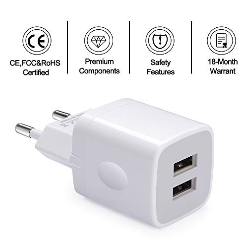 European Wall Charger, Vifigen 2-Pack USB 2.1AMP Universal Europe Charger Block Dual Port Plug Compatible for iPhone 17 16 15 14 13 12 11 Pro Max XS