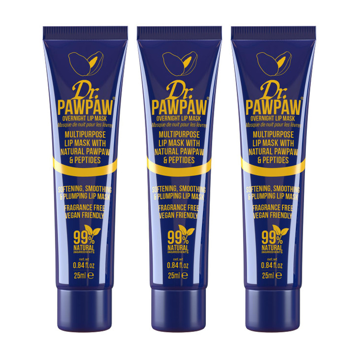 Dr.PAWPAW Overnight Lip Mask - Multi-Purpose Balm, Natural Pawpaw & Peptides Smooth Skin, Cracked Lips, Vegan, Ethical Beauty & Fregrance Free (3 x 2