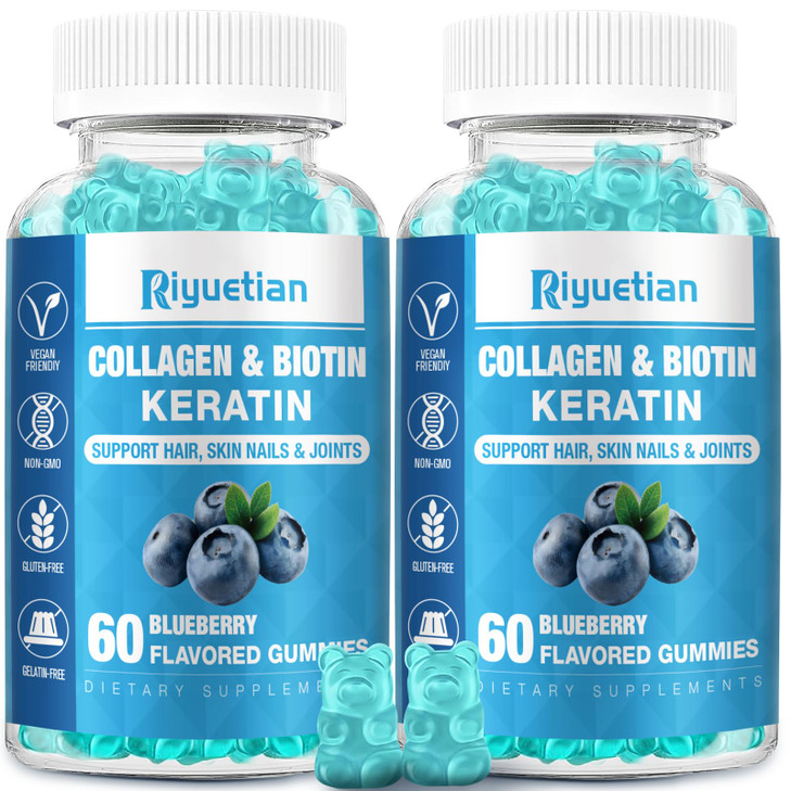 Riyuetian - Biotin Gummies 15000mcg with Collagen for Adults Women & Men - Hair, Skin & Nails Gummies with Biotin - Collagen for Woman - Vegan, Non-G