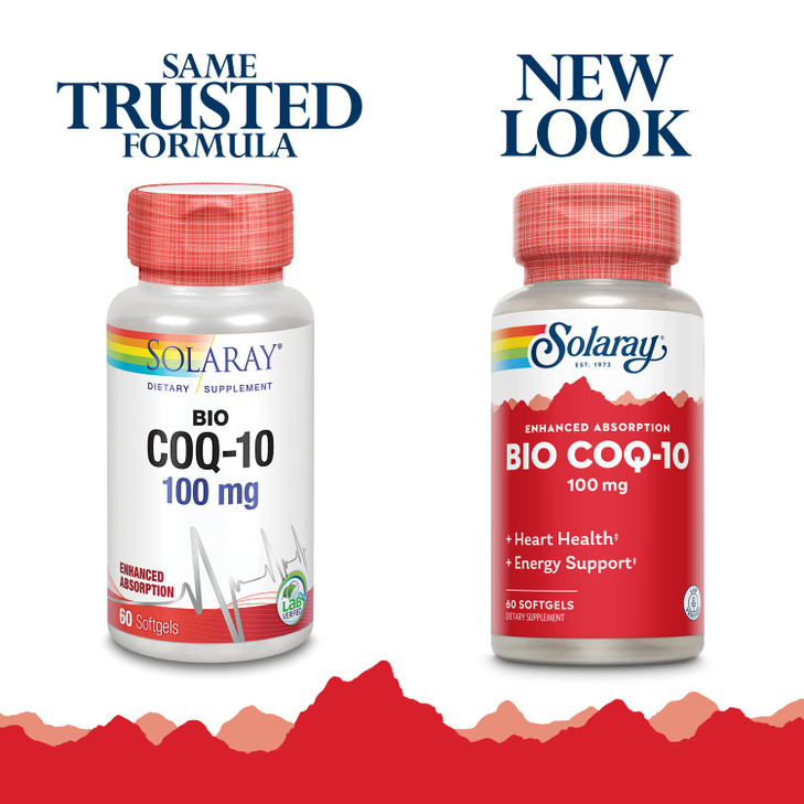SOLARAY Bio CoQ-10 100 mg | Enhanced Absorption | Vitamins A & E | Healthy Heart & Cellular Energy Support (60 CT)