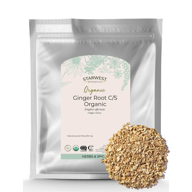 Starwest Botanicals Organic Ginger Root - Dried Ginger Herb for Tea, Baking, & Cooking, Cut and Sifted, Natural Herbal Spice, Supports Digestion, Cer