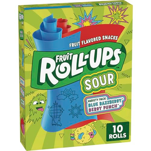Fruit Roll-Ups Sour Fruit Flavored Snacks, Blue Razzberry & Berry Punch Flavors, Variety Pack 5 oz (10 Count)