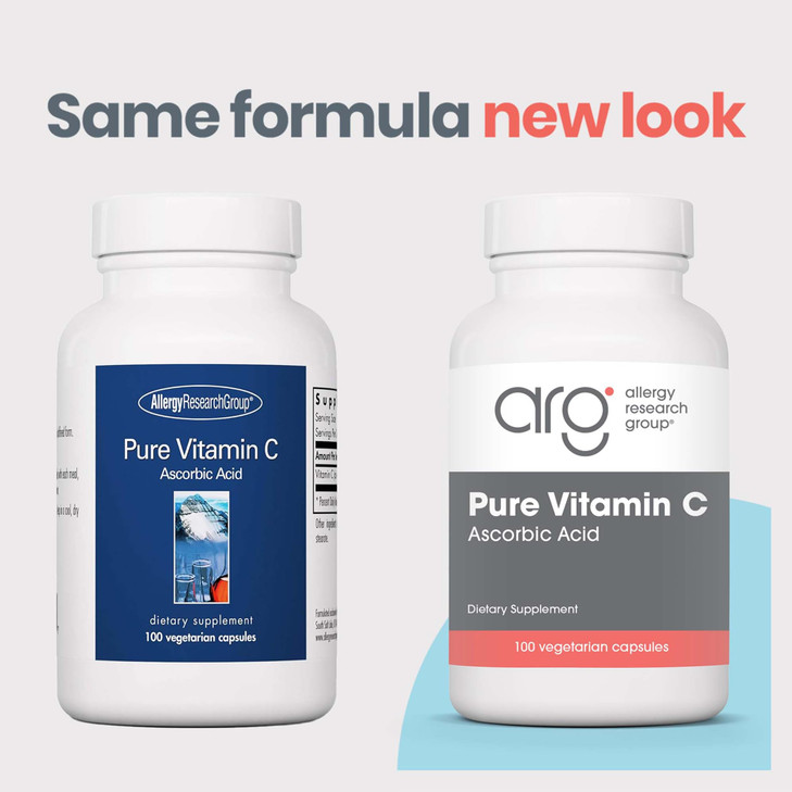 Allergy Research Group Pure Vitamin C Supplement - Ascorbic Acid, 1000mg Organic Vitamin C, High Potency, Unbuffered, Mild Acidity, Vegetarian Capsul