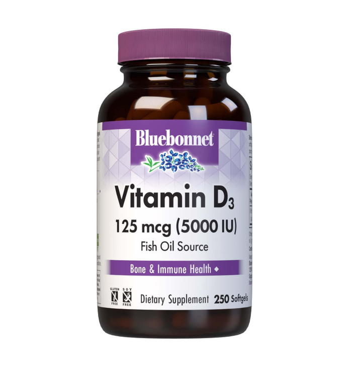 Bluebonnet Nutrition Vitamin D3 5000 IU Softgels, Aids in Muscle and Skeletal Growth, Cholecalciferol from Fish Oil, Non GMO, Gluten Free, Soy Free,