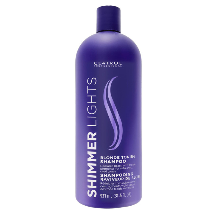 CLAIROL PROFESSIONAL Shimmer Lights Purple Shampoo, 31.5 fl. Oz Neutralizes Brass & Yellow Tones For Blonde, Silver, Gray & Highlighted Hair Packagin