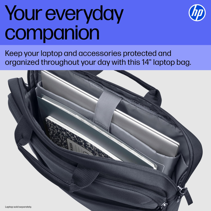 HP Everyday 14-inch Laptop Bag, Water Resistant, Comfort Design, Trolley Strap, FSC-Certified Packaging, Removable and Adjustable Strap, Key FOB, 3-Y