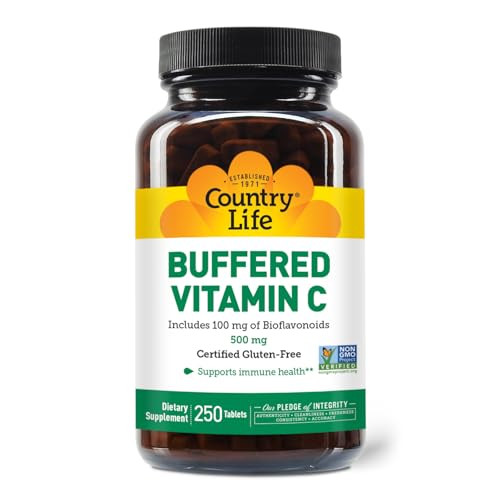 Country Life Vitamin C Buffered with Bioflavonoids, 500mg, 250 Tablets, Certified Gluten Free, Certified Vegan