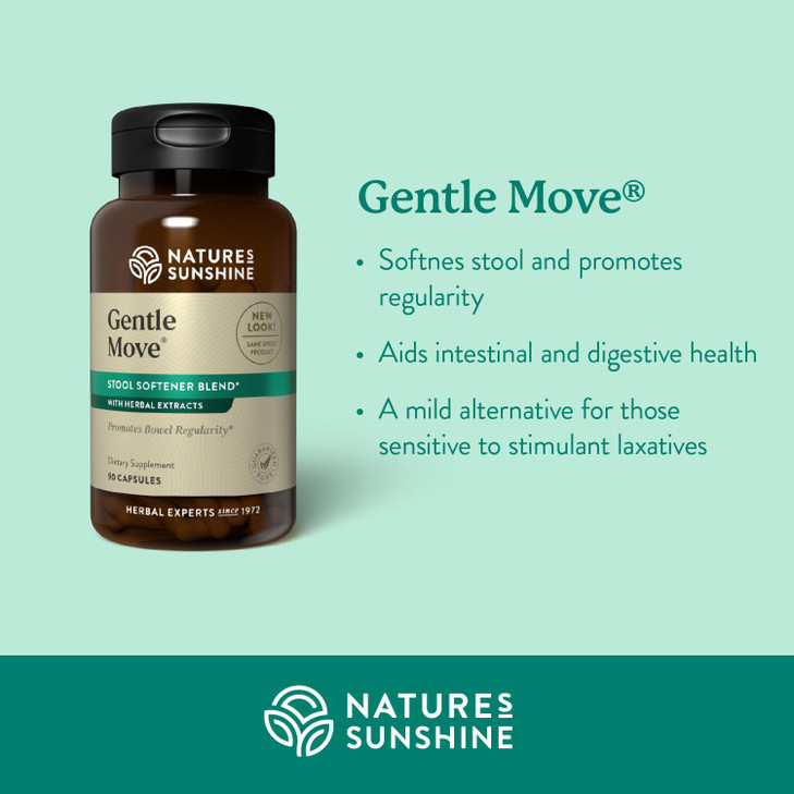 Nature's Sunshine Gentle Move: Experience Daily Digestive Support and Natural Constipation Relief with Natural Fiber for Soft Stools & Regularity, 90