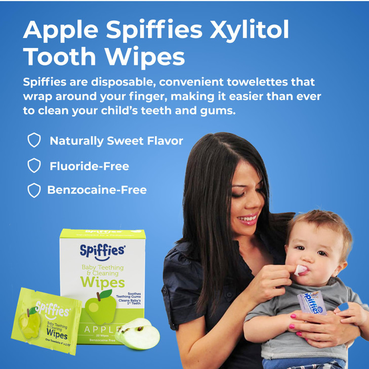 Spiffies Baby Teeth Wipes - Apple & Grape Flavor Variety, Xylitol-Enriched Baby Gum Cleaner & Dental Wipes for Teething Relief and Teeth Cleaning - S