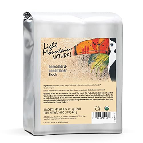 Light Mountain Henna Hair Color & Conditioner - Black Hair Dye for Men/Women, Organic Henna Leaf Powder and Botanicals, Chemical-Free, Semi-Permanent