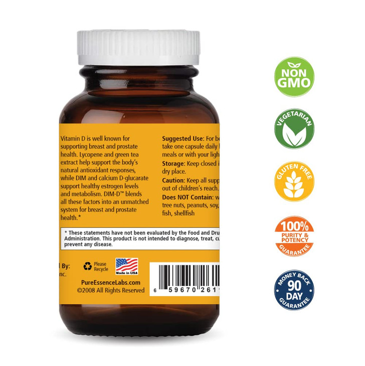 Dim D by Pure Essence - Natural Supplement for Estrogen Balance, Hormonal Acne, and Menopause Support with Vitamin D3, Calcium, Green Tea & Lycopene