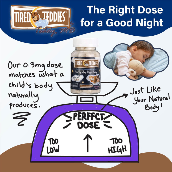 Tired Teddies Low Dose Melatonin Kids Chewable 0.3 mg - Kids Melatonin Tablet Sleep Support with Chamomile, Bubblegum Flavor, 90 Count