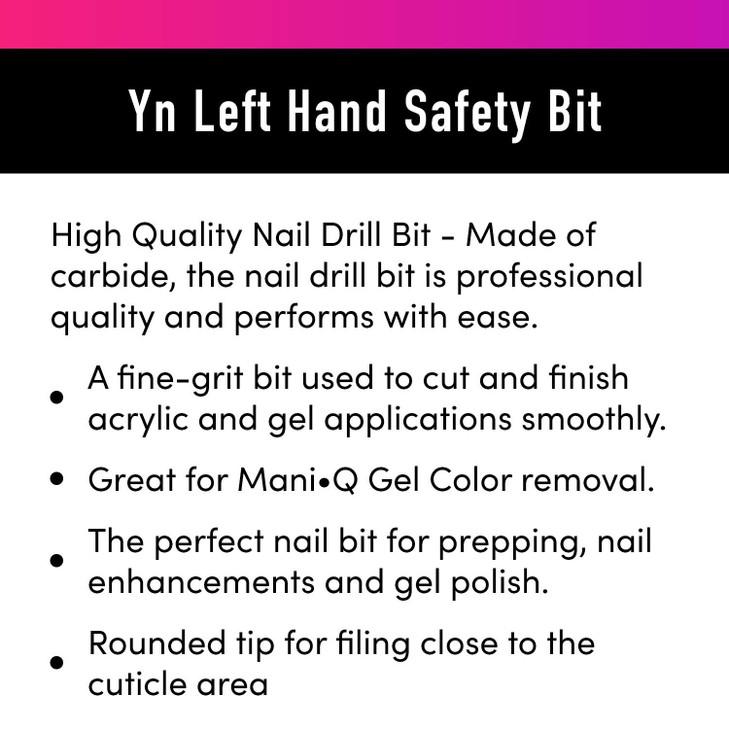 Young Nails 3/32" Left Handed Safety Bit for Nail Drill - Fine Grit Carbide Professional Nail Drill Bits - Low Noise, Heat-Resistant, Perfect for Acr