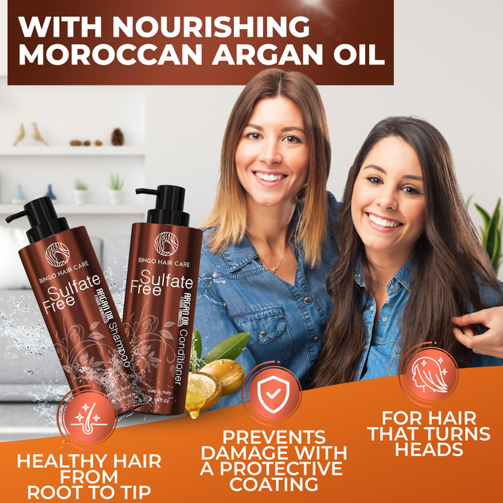 Moroccan Argan Oil Shampoo and Conditioner Set - Sulfate Free, Anti Frizz Hydrating Care for Women - Deep Moisturizing Treatment for Color, Keratin T