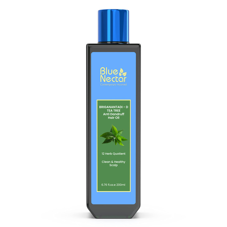 Blue Nectar Anti Dandruff Hair Oil with Neem & Tea Tree| Ayurvedic Non-Stickyfor Dry Scalp | Plant Based for Men & Women (12 Herbs, 6.76FlOz)