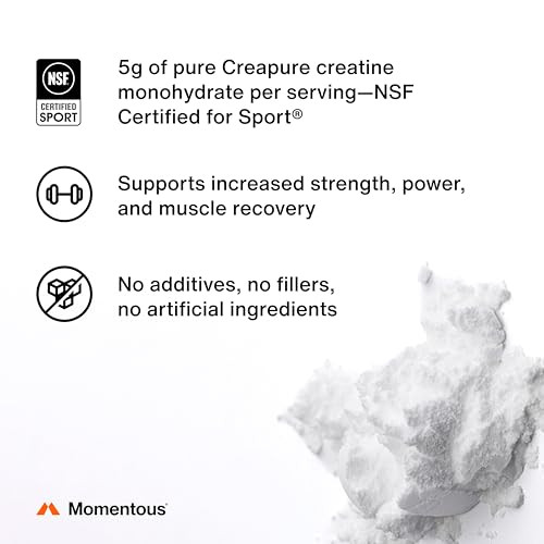 Momentous Creatine Monohydrate Powder - Creapure Creatine Powder - Supports Strength, Lean Muscle, & Recovery for Men & Women - NSF Certified for Spo