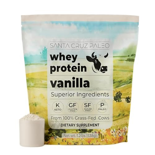 Santa Cruz Paleo Whey Protein Powder, Vanilla Flavor, 20 G Grass Fed Whey Protein Isolate Per Serving, Gluten Free, Paleo & Keto Friendly, No Sugar A