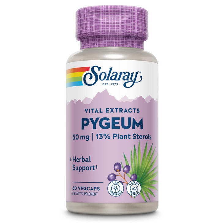 SOLARAY Pygeum Bark Extract 50mg - Pygeum Supplement for Prostate Health Support - Guaranteed to Contain 6.5mg Plant Sterols Like Beta Sitosterol, No