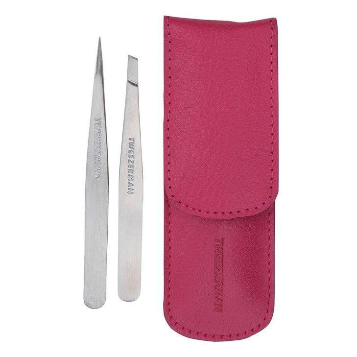Tweezerman Petite Tweeze Set with Travel Case - Point and Slant Tweezers, Tweezers for Travel (Assorted Colors)