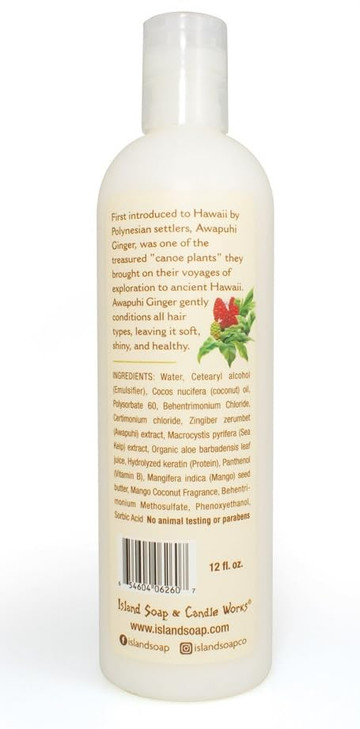 Island Soap & Candle Works Awapuhi Mango Coconut Conditioner  12 Ounce Moisturizing Hawaiian Conditioner  Smooth & Hydrate with Tropical Mango & Co