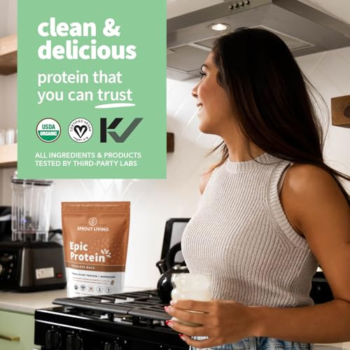 Sprout Living Epic Protein, Plant Based Protein & Superfoods Powder, Chocolate Maca Powder | 20 Grams Organic Protein Powder, Vegan, Non Dairy, Non-G