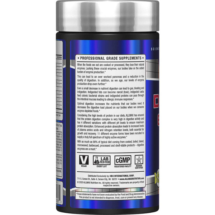 ALLMAX Digestive ENZYMES - 90 Capsules - Supports Enhanced Nutrient Digestion & Optimal Protein Absorption - with 11 Highly Active Enzymes - 90 Servi