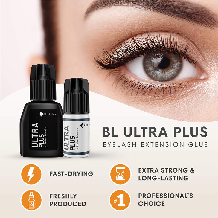 BL Lashes (Blink) Ultra Plus Extra Strong Eyelash Extension Glue | 2-3 Sec Drying | 7 Weeks Great Retention | Black Adhesive | Long Lasting | Profess