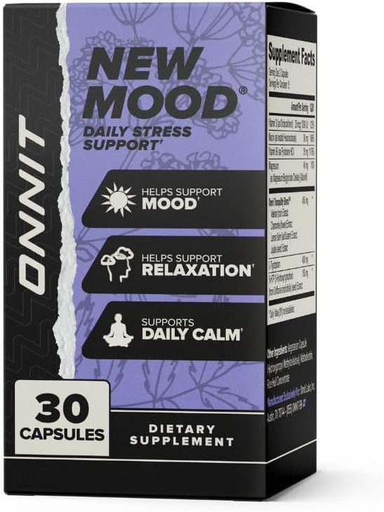 ONNIT New Mood Daily Stress Support Capsules, IGEN Non-GMO Tested, Sleep and Mood Support Supplement for Men and Women, Daily Stress Management Caps