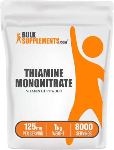 BulkSupplements.com Thiamine Mononitrate Powder - Vitamin B1 Powder, Thiamine B1 Supplement - B1 Vitamins, Gluten Free, 125mg per Serving, 250g (8.8