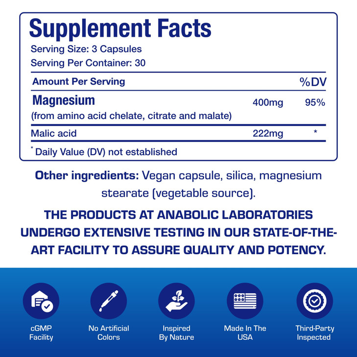 Triple Magnesium Complex 400 Mg - Clinical Formula Chelated Magnesium Supplement with Glycinate Malate and Citrate for Optimal Muscle Nerve Bone & Di
