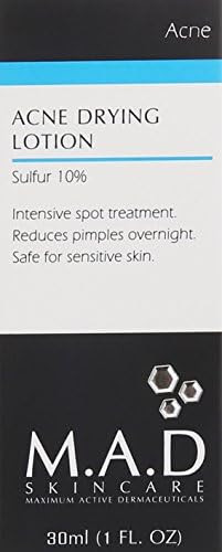 M.A.D Skincare Acne Drying Lotion  Clinical 10% Sulfur and Salicylic Acid  Intensive Advanced Targeted Spot Treatment  1 fl. oz.