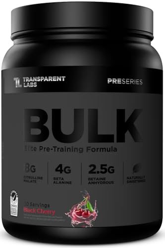 Transparent Labs Bulk Black Pre Workout - Clinically Dosed, Sugar Free Preworkout for Men and Women with Beta Alanine Powder, Citrulline Malate, & Ca