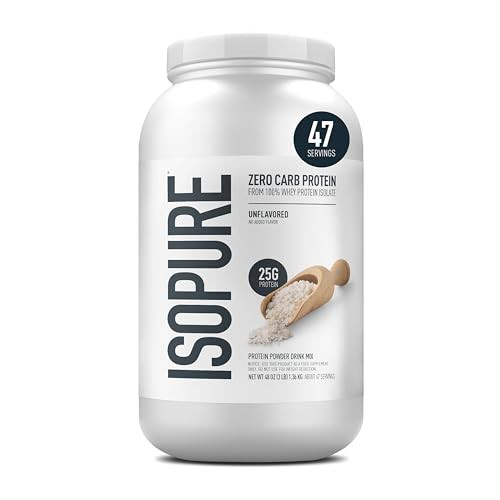 Isopure Zero Carb 100% Pure Whey Isolate Protein Powder, Gluten Free, with Vitamins, Unflavored, 25g Protein Per Serving, 3 Lbs, 47 Servings (Packagi