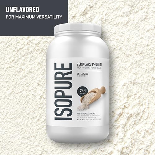 Isopure Zero Carb 100% Pure Whey Isolate Protein Powder, Gluten Free, with Vitamins, Unflavored, 25g Protein Per Serving, 3 Lbs, 47 Servings (Packagi