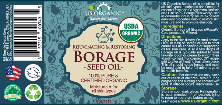 US Organic Borage seed Oil (18% GLA), USDA Certified Organic, 100% Pure & Natural, Cold Pressed, aka Starflower oil, in Amber Glass Bottle w/Eye drop