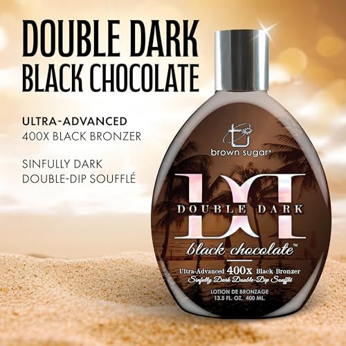 Brown Sugar Double Dark Black Chocolate Tanning Lotion, Ultra-Advanced 400X Black Bronzer with Cocoa, Coconut & Shea Butters, 13.5 Fl Oz