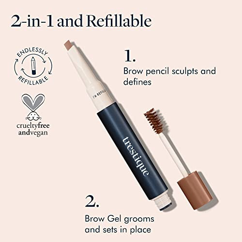 trestique Brow Pencil And Gel, Refillable Eye Brow Pencil With Built-In Brow, Clean Beauty Eyebrow Pencil And Brow Gel, Sustainable 2-In-1