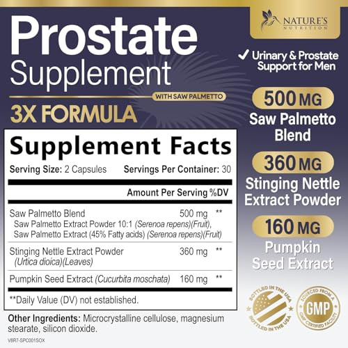 Prostate Health Supplements for Men 1000mg - 3X Strength with Saw Palmetto Blend Stinging Nettle Root & Pumpkin Seed Support Complex - Supports Bathr