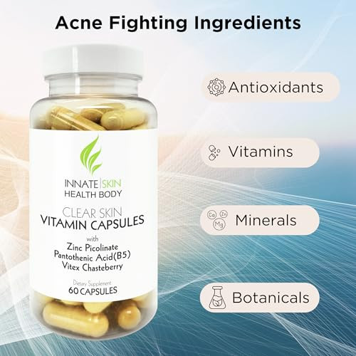 Clear Skin Acne Vitamins Capsules | Complexion Supplements 60 Count Capsules Pack of 2